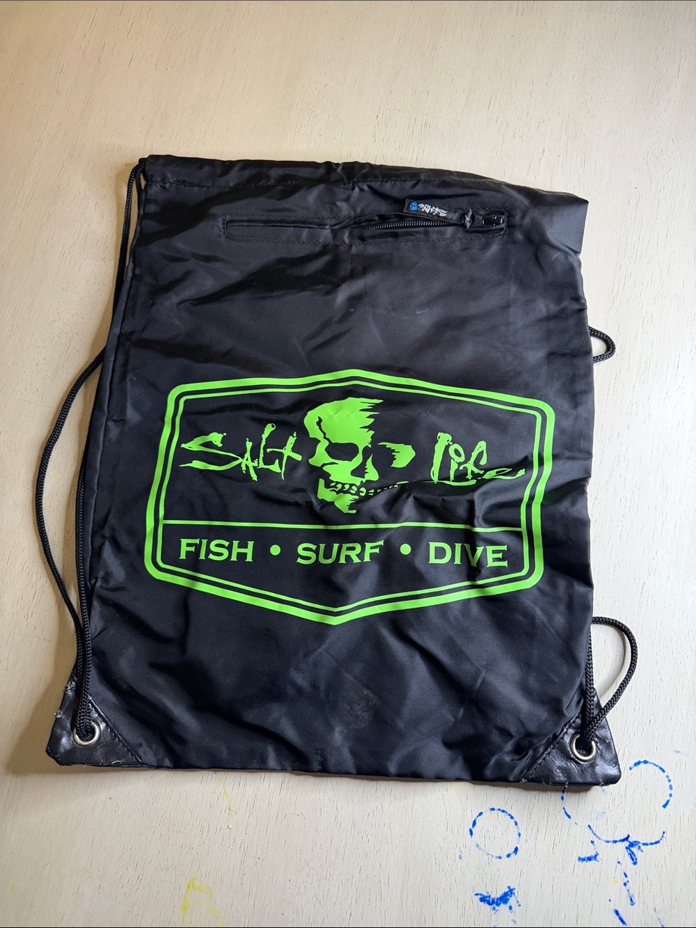 Salt Life Black Drawstring Pack with Neon Green Logo